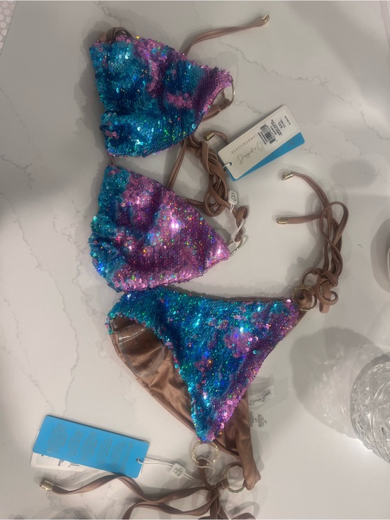 Beach Bunny Other - Beach Bunny Brown Tan Strap Bikini Top with Gold Accents